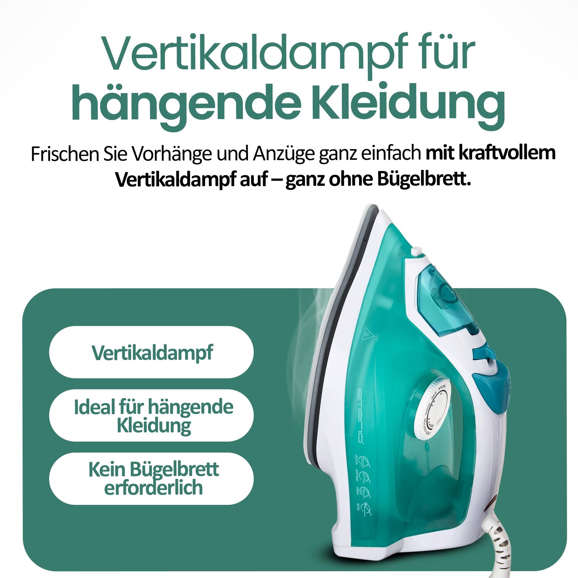 Emerio Dampfbügeleisen SI-110298.4 – Selbstreinigend – 8–17 g/min – Vertikaldampf – Dampfstoß-Funktion – 2000W