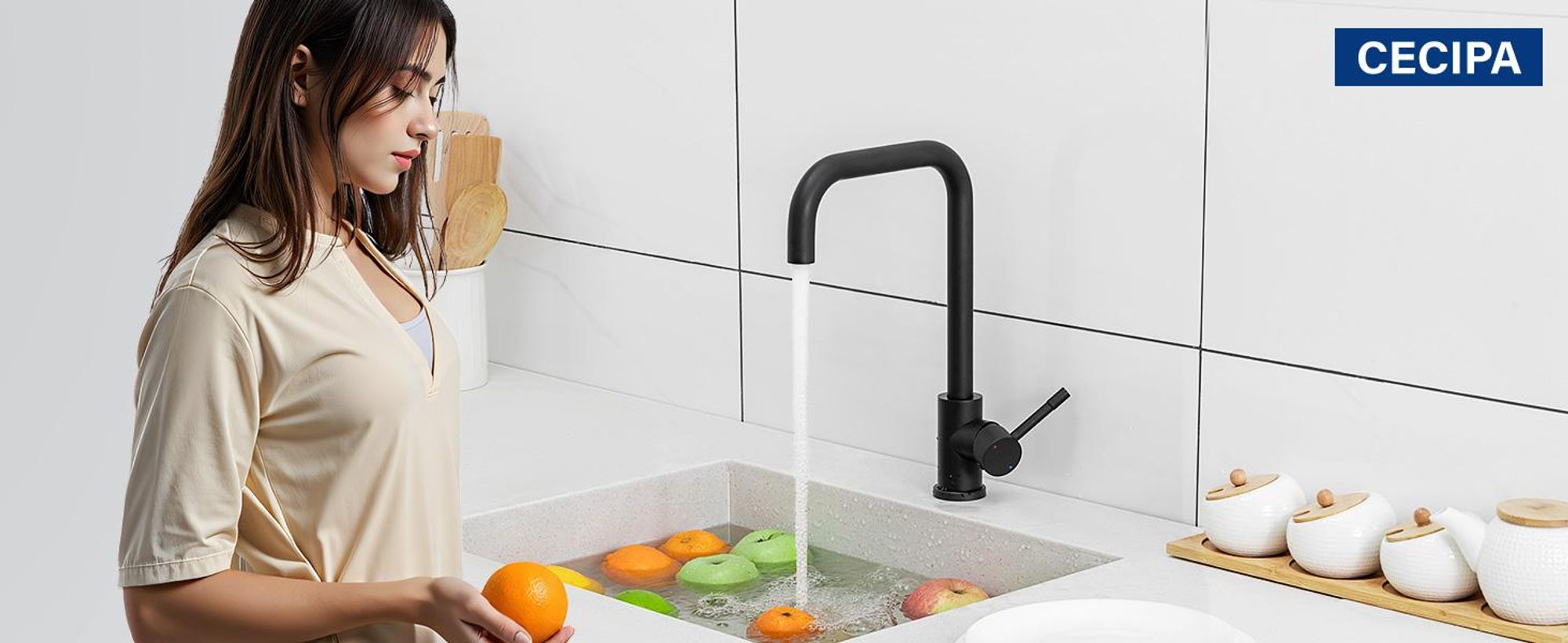 Küchenarmatur Schwarz, Wasserhahn Küche 360° drehbar, 7-Form Spültischarmatur aus Edelstahl 304, Einhebelmischer mit hohem Auslauf, Cecipa MAX