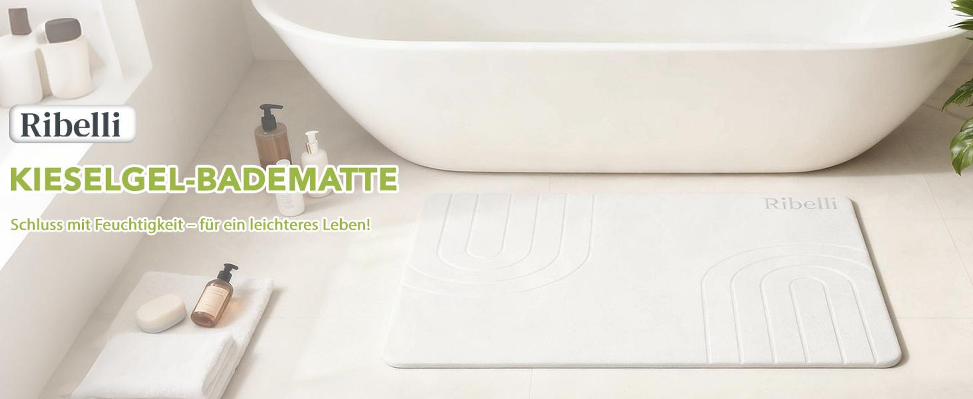 Ribelli Badematte Kieselgur-Matte, Kieselgur Badematte Rutschfest Kieselgur, 60 x 39 cm, 100% Natürlich Stein Bodenmatte
