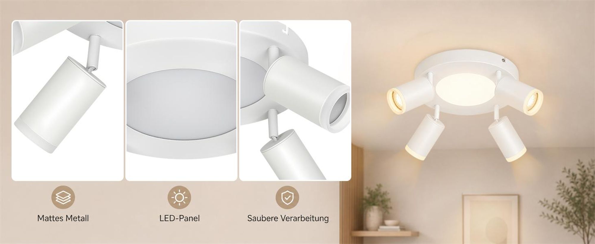 ZMH Led soffitto 4 fiamme soffitto spot GU10 camera da letto lampada 3000k bianco cucina lampada 20W soffitto faretto orientabile per soggiorno cucina camera da letto