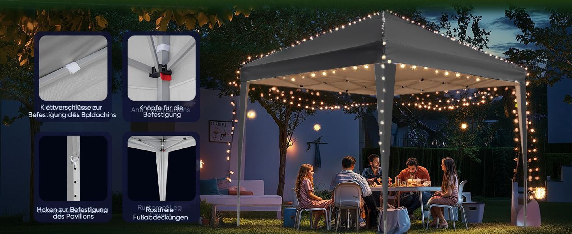 Quictent Pavillon 3x3m Wasserdicht Faltpavillon Stabil Winterfest, Pop-Up Klicksystem, UV-Schutz 50+, Gartenzelt, Partyzelt, Festzelt hellgrau