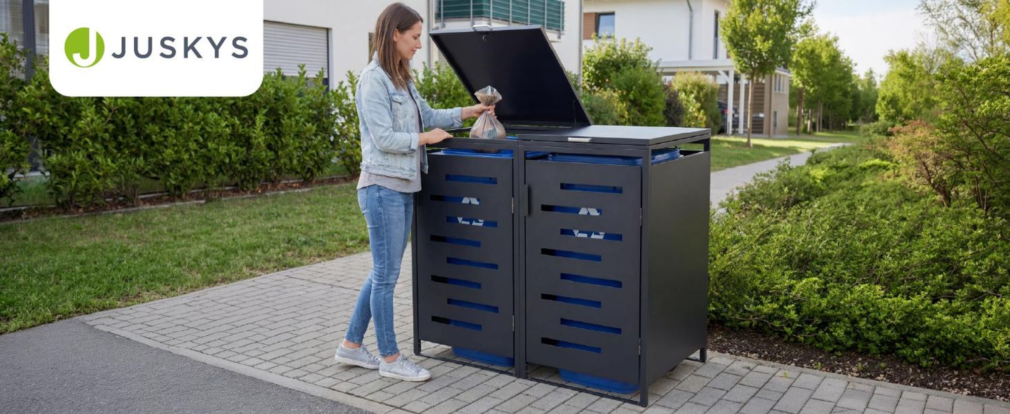 Juskys Mülltonnenbox Arel 2er - Metall Gartenbox - Anthrazit