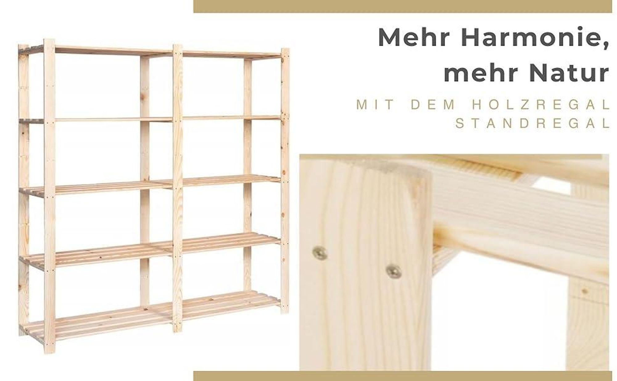 STOLMAK Holzregal Garage Regal 170x170x38 (BxHxT) Standregal Natur Kiefernholz Massivholzregal Kellerregal 5 Ablagen Pflanzenständer
