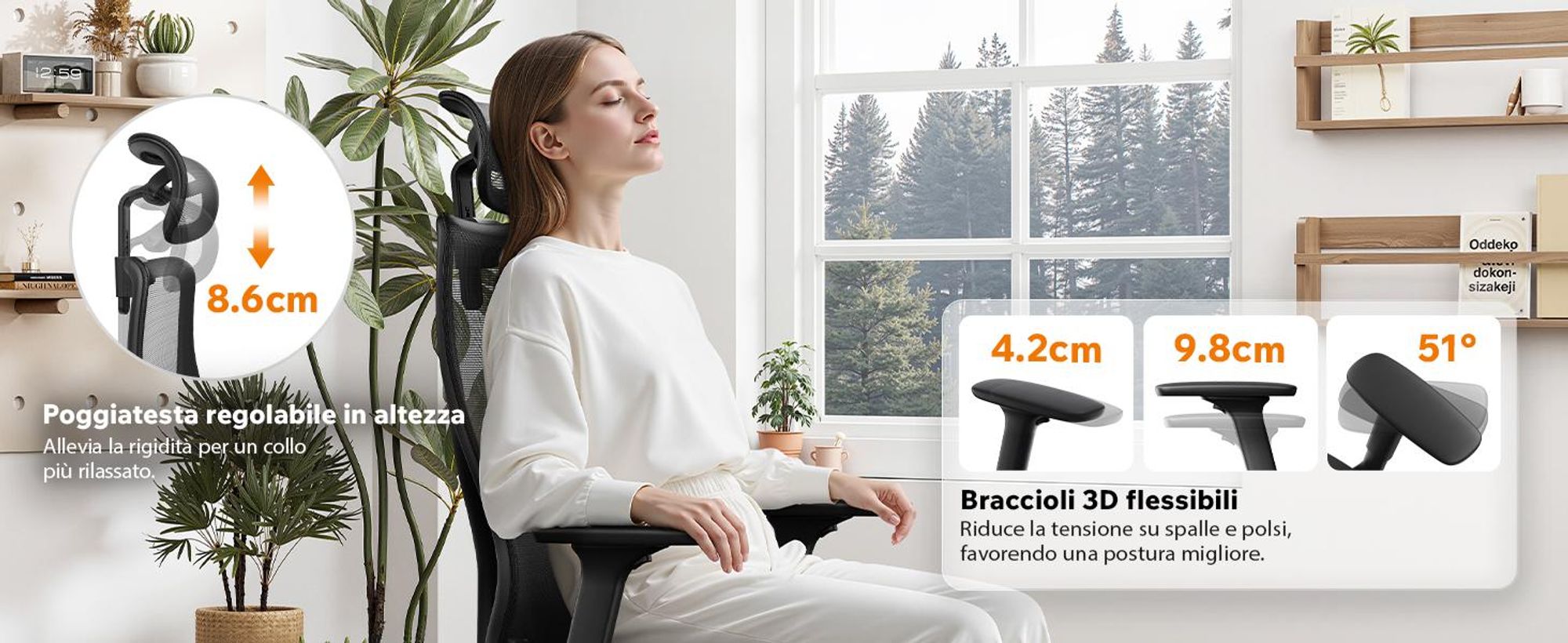 SENSE7 Moyo Sedia da ufficio ergonomica Sedia da scrivania Nera Braccioli 3D Schienale in rete Supporto lombare Poltrona direzionale Sedia per home office e PC 150 kg