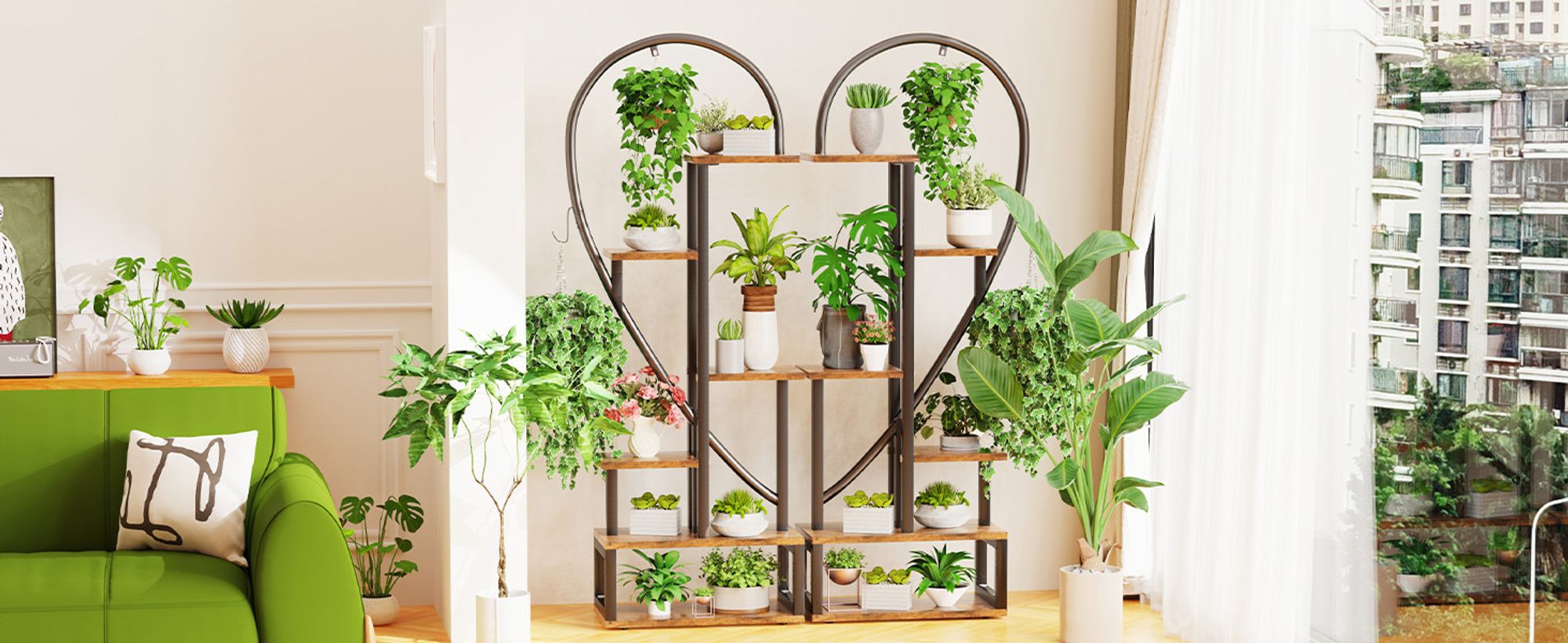 WISFOR Blumenständer, 2 Stück Pflanzenregal mit 6 Ebenen/4 Haken, 136.5cm Hoch Pflanzenständer Blumenregal für Indoor Balkon Blumentreppe Wohnzimmer