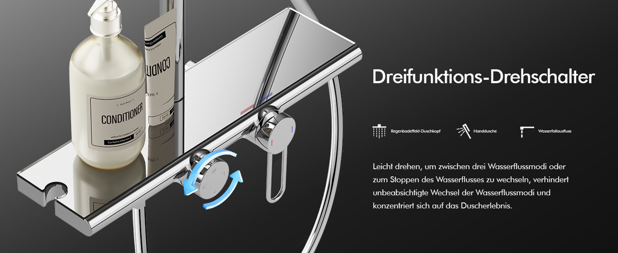 Homelody Duschsystem mit 400MM*110MM Große Lagerplattform,Chrom,Edelstahl