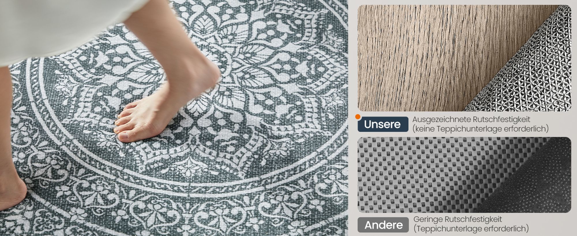 SONGMICS HOME Teppich rund, 160 cm d, Wohnzimmerteppich, rutschfester Teppich, flauschig, Dekoration, für Wohnzimmer, Schlafzimmer, maschinenwaschbar