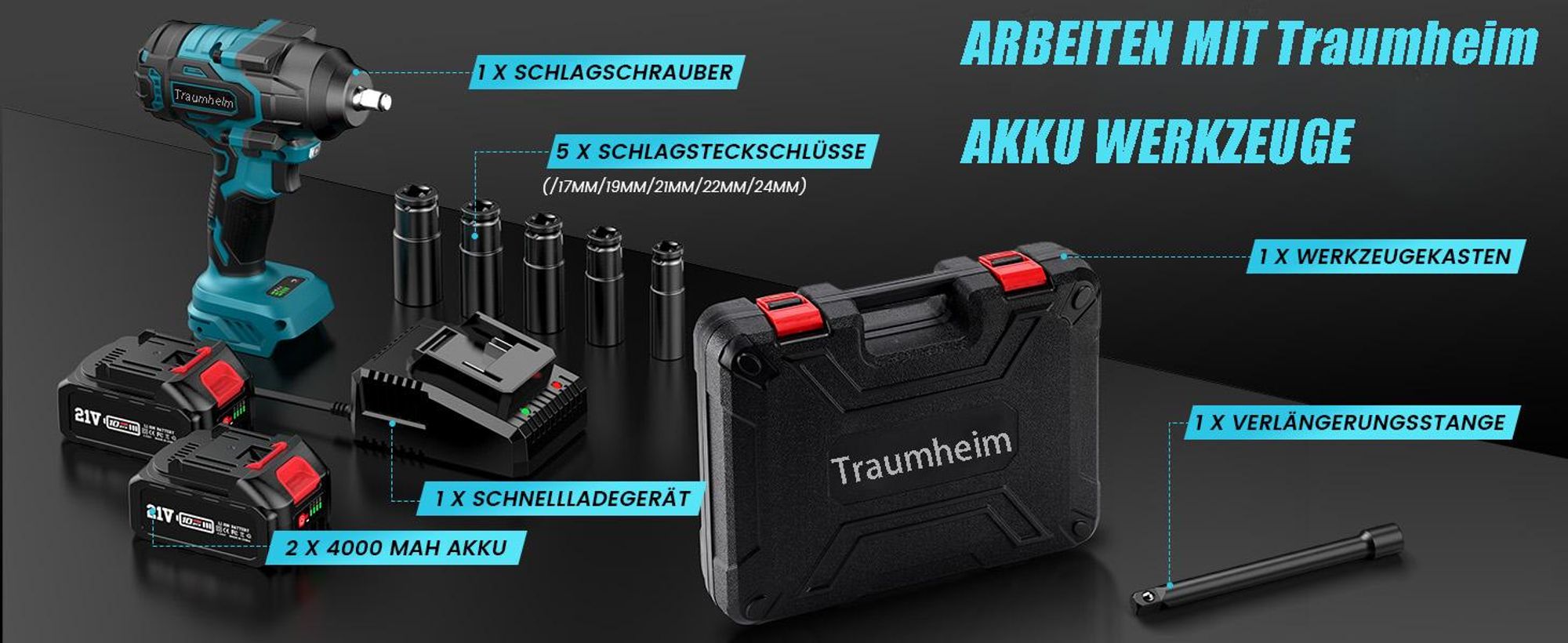 Akku-Schlagschrauber, 21V Bürstenloser Drehschlagschrauber, 1000 Nm Akkuschrauber, Bürstenloser Elektro Schlagschrauber für Haus und Auto