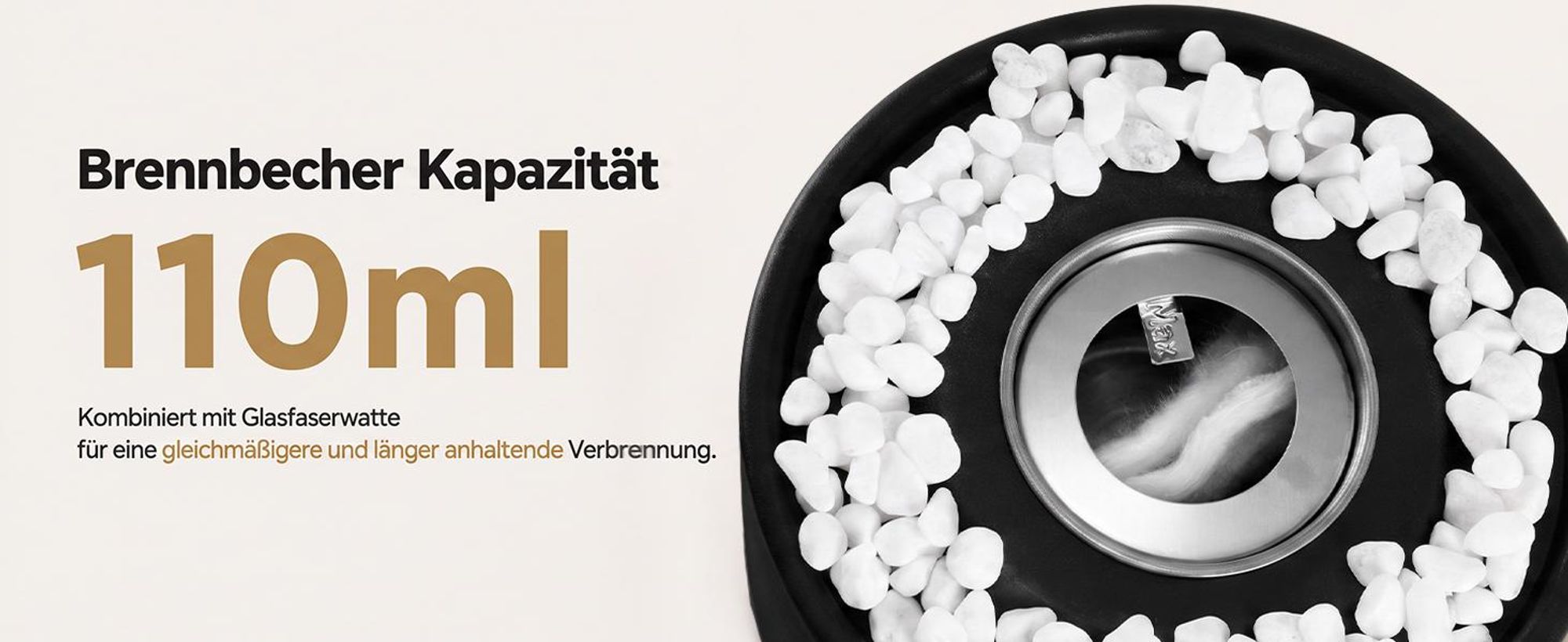 ZMH Tischfeuer Bioethanol 16×26.9CM Tischkamin mit dekorativen Steinen Edelstahl Rund Innen drausen Glaskamin Feuerstelle für Wohnzimmer party Schwarz