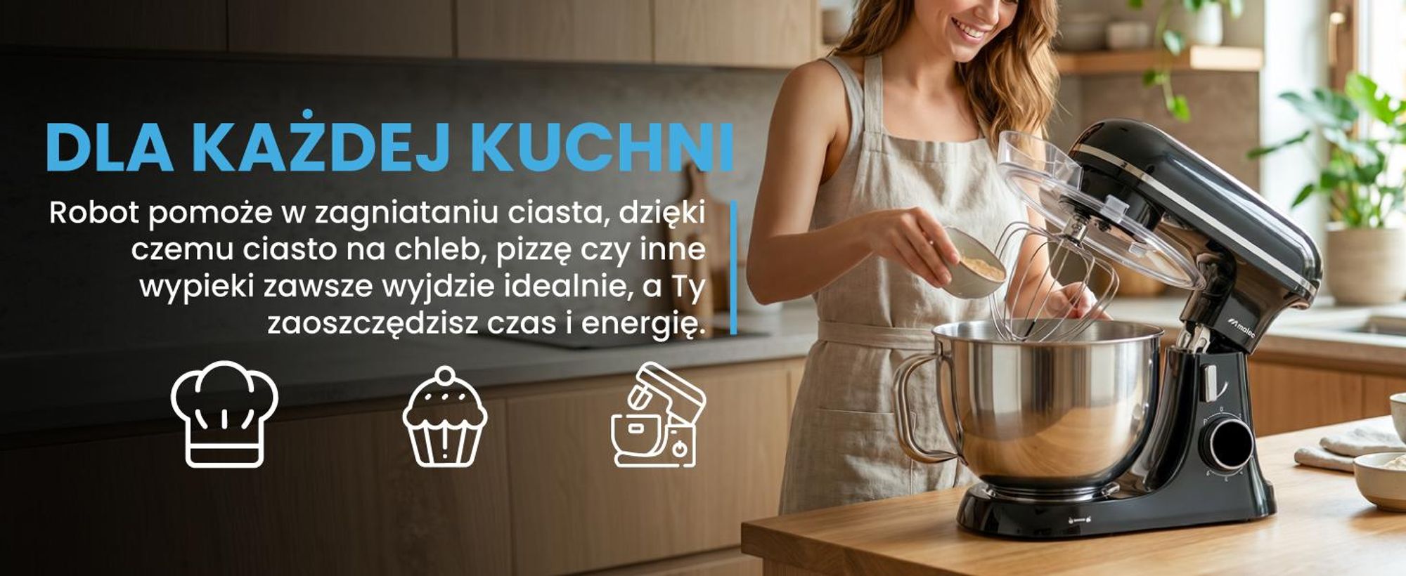 Wielofunkcyjny robot kuchenny do wyrabiania ciasta, miksowania oraz mielenia mięsa w kolorze czarnym