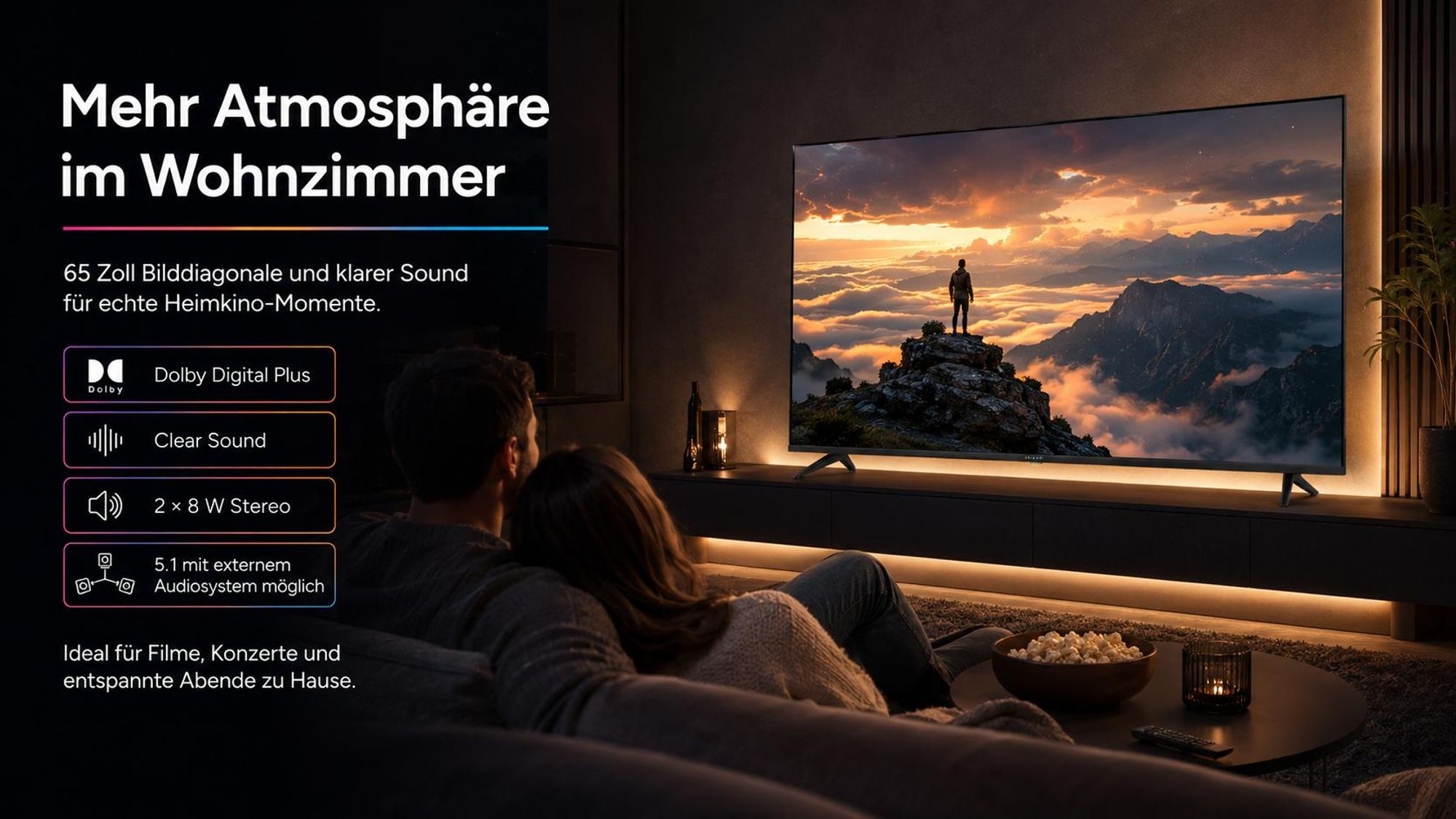 Kiano Elegance 65 VIDAA 4K UHD Smart TV, 65 Zoll DLED Fernseher mit HbbTV, WLAN
