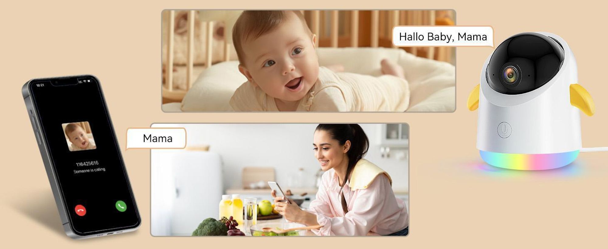 Babyphone mit 2 Kamera und APP 2K/3MP 360° View 5" WLAN Video Babyfone RGB-Nachtsicht Weinen/Bewegungs/Geräusch-Erkennung 4-facher Zoom mit 2*32G