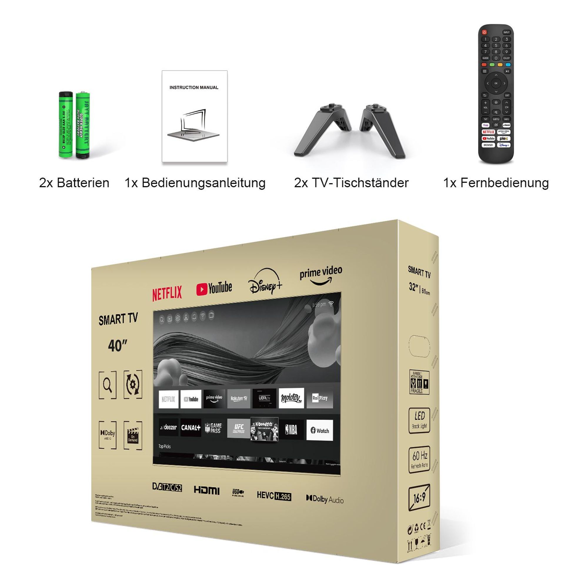 HKC VIDAA Smart TV - LED Full HD - 40 Zoll/102 cm - AirPlay & Hotelmodus - HDMI x3, USB x2, CI+ - Tripple Tuner DVB-T/T2/S/S2/C - Randlos Design - Montiert in Eindhoven, Niederlande - H40Q1F-V