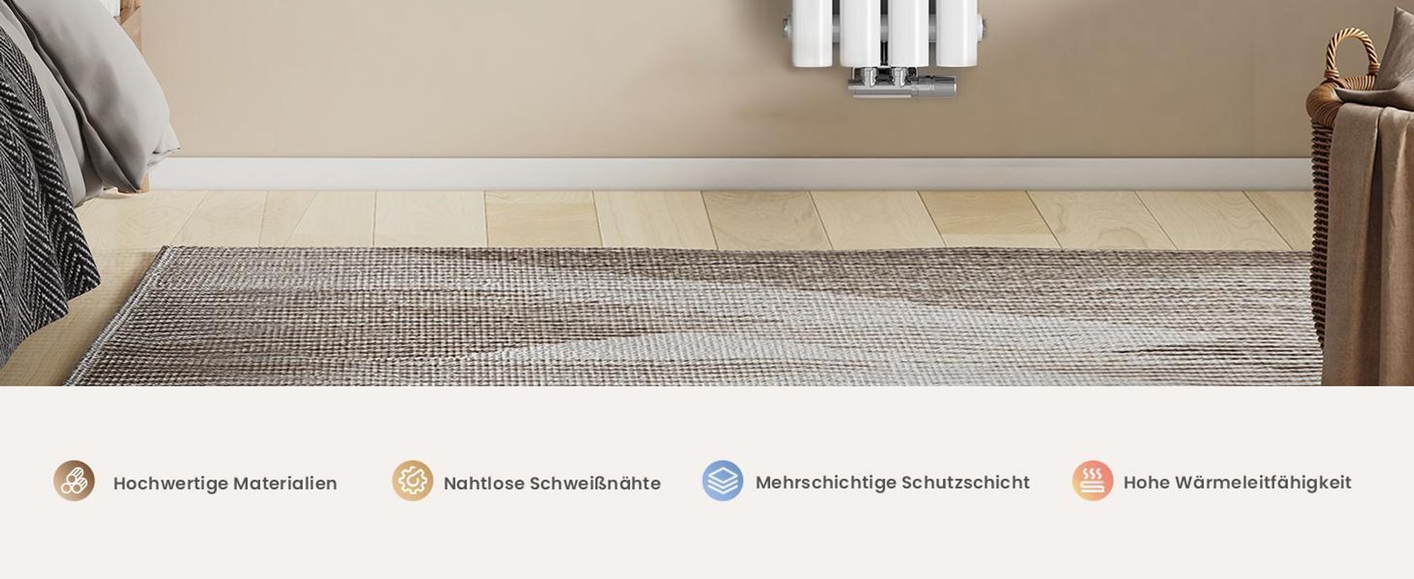 EMKE Design-Röhrenheizkörper für Warmwasserbetrieb Mittelanschluss Vertikal Oval Einlagig 266 Watt 24cm x 90cm Weiß ohne Heizstab