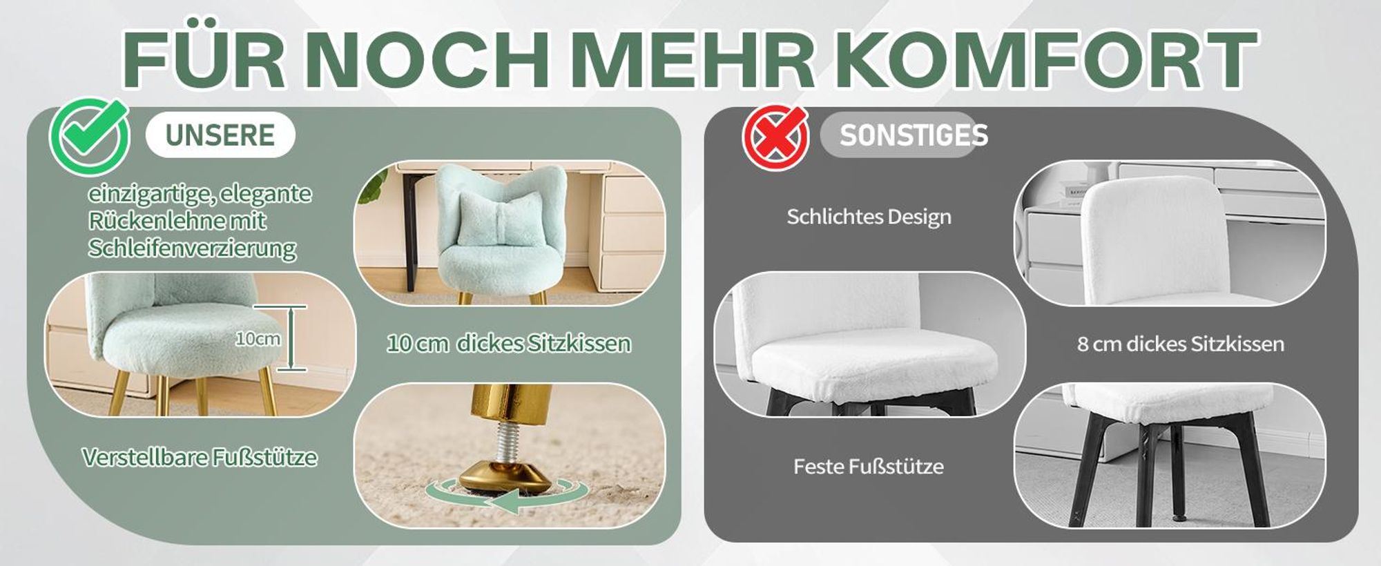 FCH Schminkhocker, Schreibtischhocker, Bow Shape Rücken Dressing Stuhl,Esszimmerstühle, Sitzhocker Polsterhocker,53×49.50×78cm, Grün