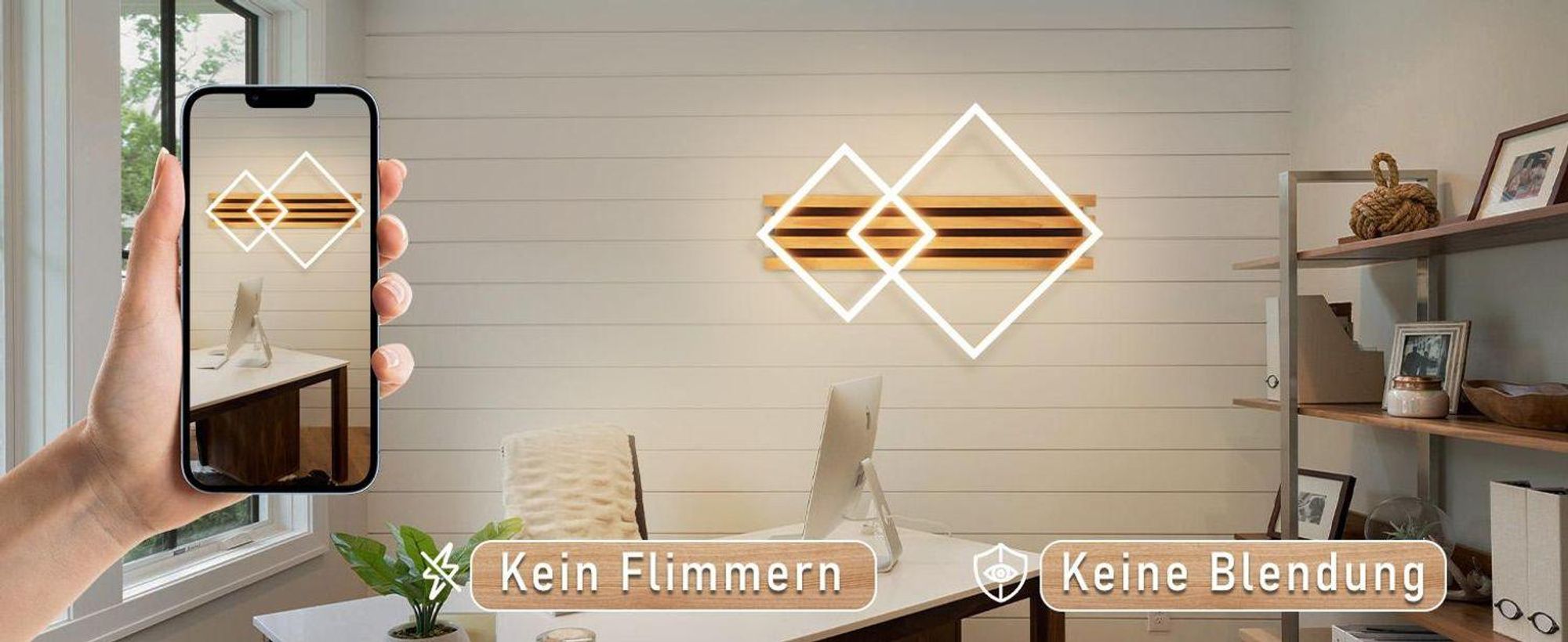ZMH LED Deckenleuchte Dimmbar Deckenlamape mit Fernbedienung Holz 55CM Schlafzimmerlampe eckig deckenleuchten Geometrisch 36W wohnzimmerlampe