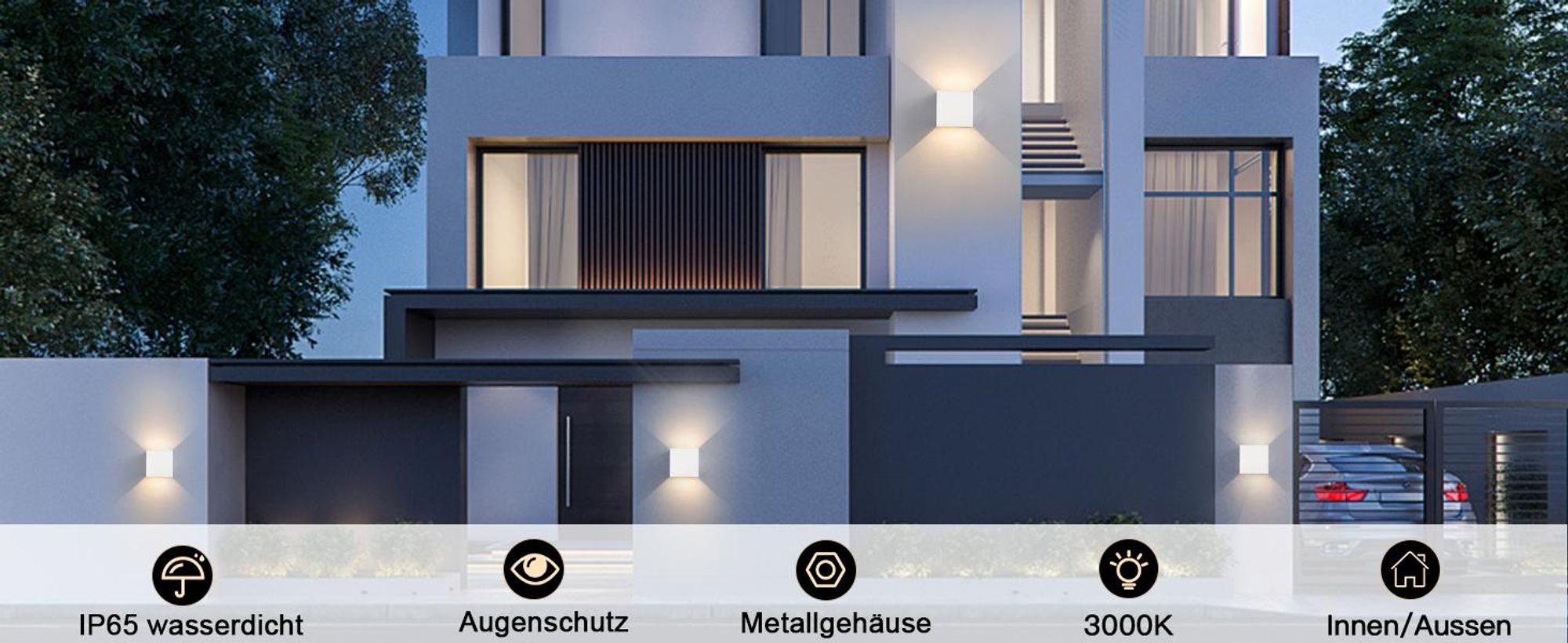 ZMH 4 Stück LED Wandleuchte Aussen 5W Weiß Wandlampe Warmweiß Up Down Außenleuchte IP65 Wasserdicht Außenlampe Treppenhaus Hauswand Aussenlampe Flur