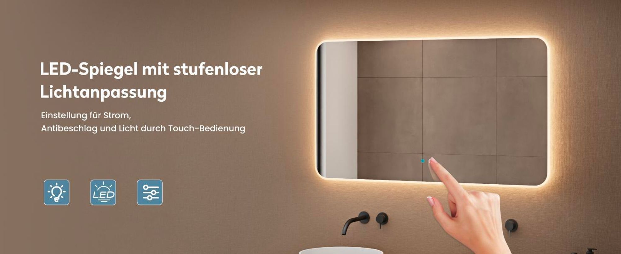 doporro Design LED-Spiegel Wandspiegel 120x80cm Badezimmerspiegel Beschlagfrei 5 mm Glas durch Antifog-Schicht  Nova-02