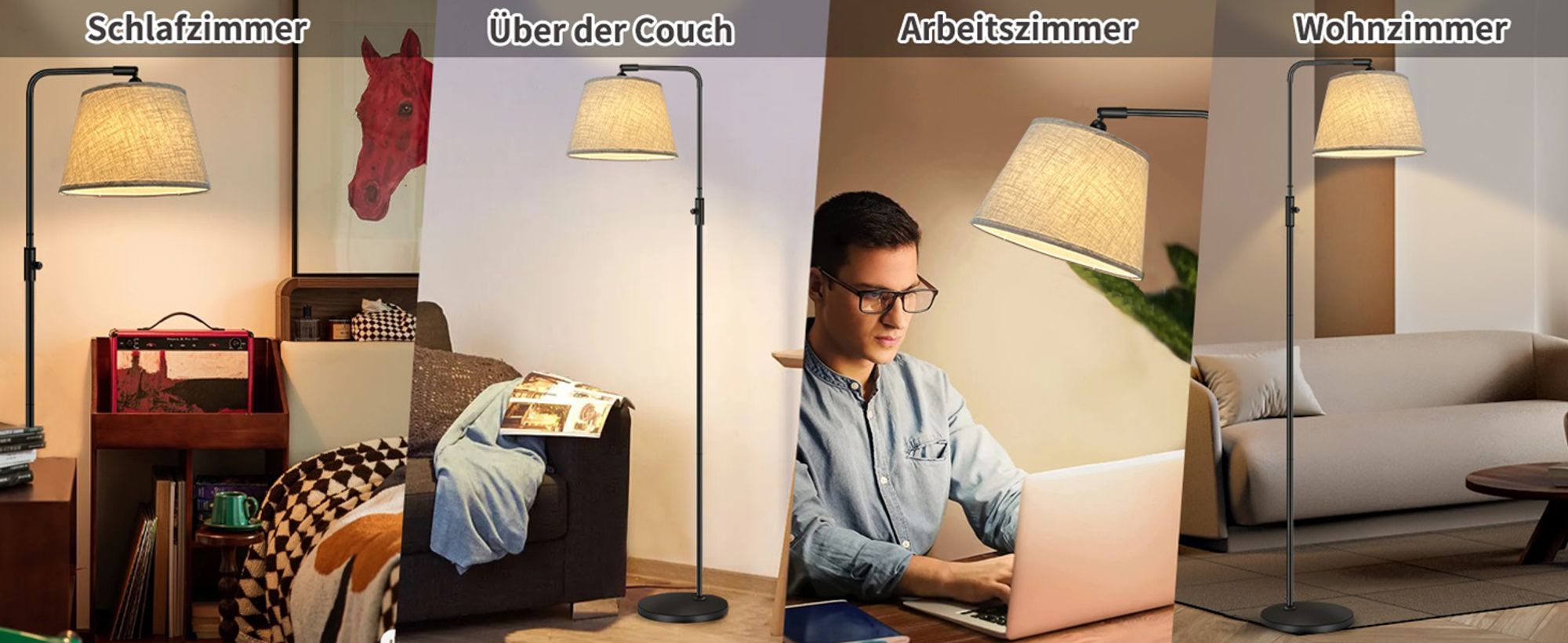 Stehlampe Moderne Stehleuchte Standleuchte mit 12W 3 Farbtemperatur LED Glühbirne für Schlafzimmer Wohnzimmer Büro