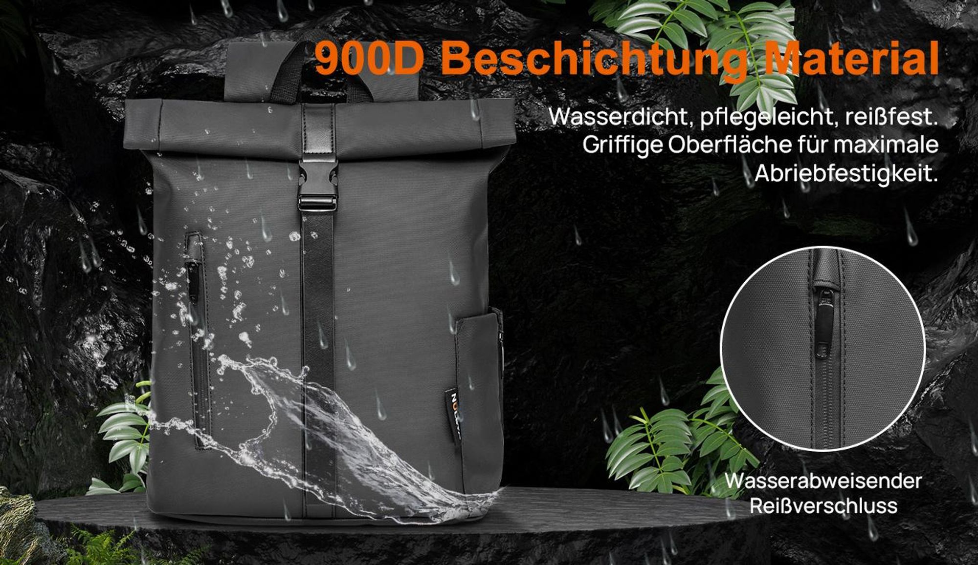 7MAGIC RollTop Rucksack 20L-25L, Laptoptasche 15,6 Zoll Groß Kapazität Daypack, Schulrucksack Backpack Fahrradrucksack Freizeitrucksack für Uni Schule Reisen Job, Schwarz