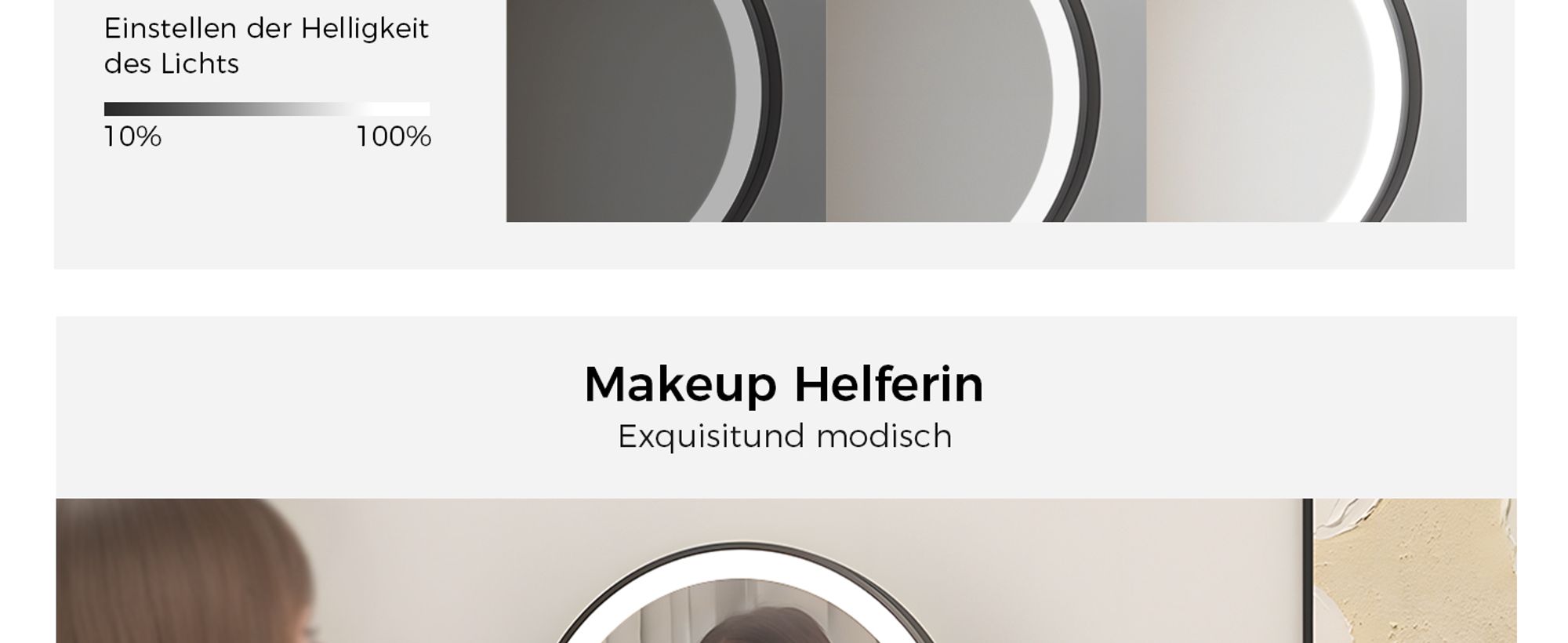 Heilmetz Schminkspiegel mit Beleuchtung Φ40cm Schwarz LED Kosmetikspiegel Tischspiegel 3 Lichtfarbe Warmweiß/Neutral/Kaltweiß(Dimmbar 3000-6500K)Touch