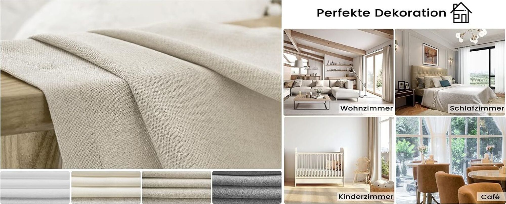 WOLTU Gardinen mit Ösen Leinenoptik Halbtransparent Voile Modern, 135x245cm Sand