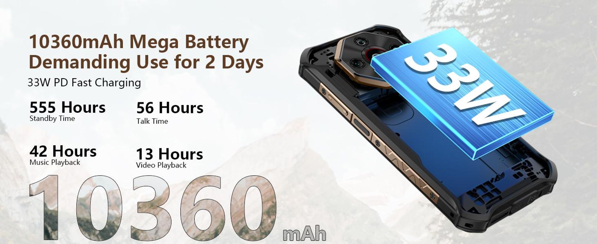 Ulefone Armor X16 Outdoor Handy Ohne Vertrag - 12GB + 128GB - 10360mAh 6.56" 48MP+20MP mit Flashlight, IP68 Outdoor Smartphone Android 15 NFC- Schwarz