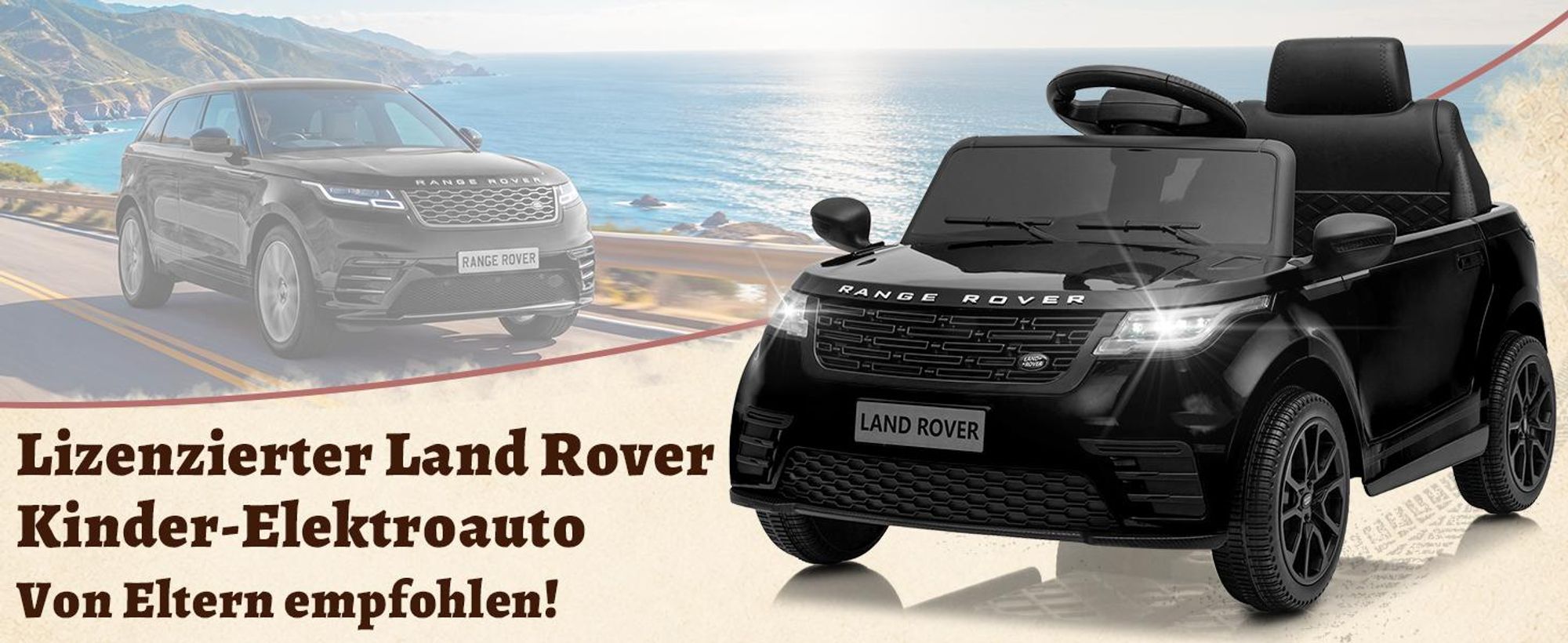 12V 4.5A.h LAND ROVER Velar Elektroauto Kinderauto,mit 2,4G Fernbedienung, LED Scheinwerfer, MP3, Hupe und Musik