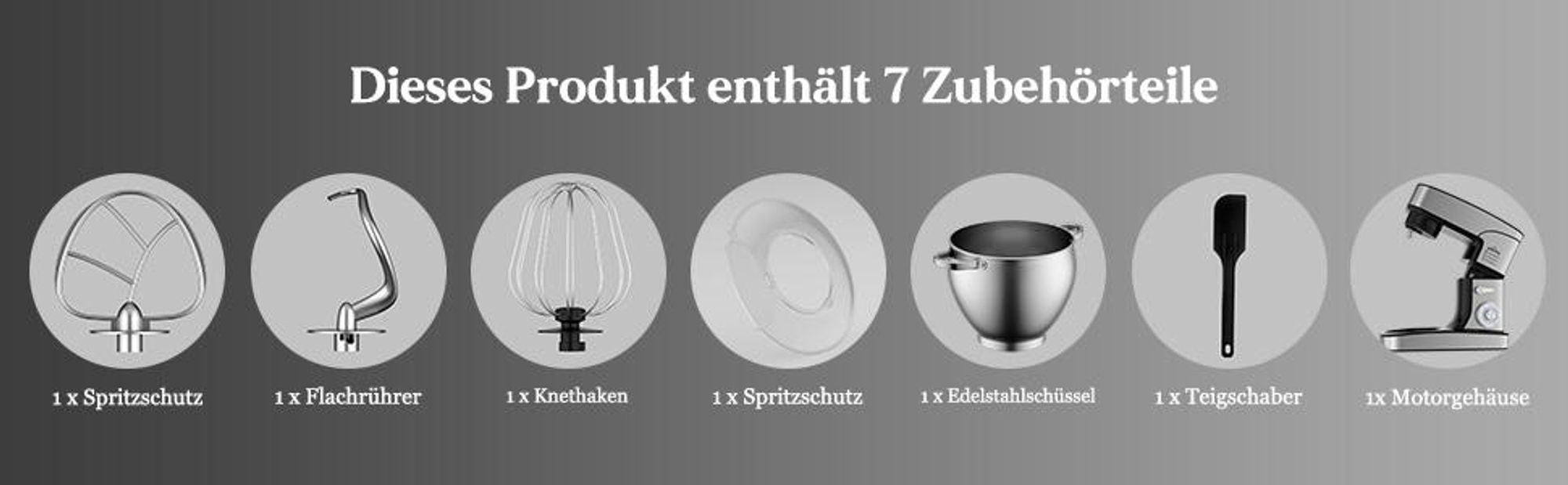Küchenmaschine Homelux 2500W Knetmaschine,12 L Küchenmaschine,Teigmaschine, inkl 3-Teiligem Patisserie-Set und Spritzschutz, Edelstahlschüssel