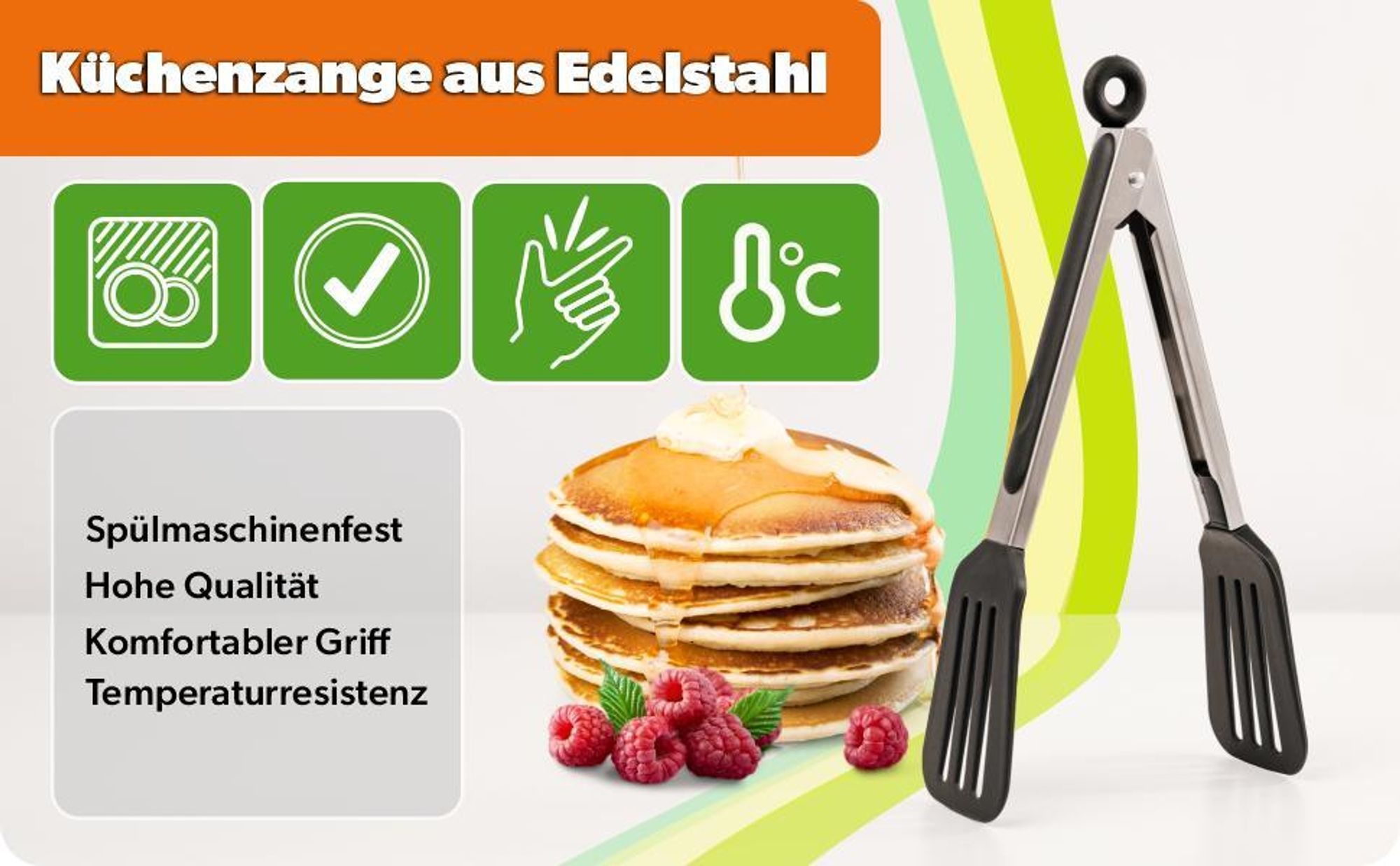 KADAX Küchenzange, Universalzange aus Edelstahl mit Silikon, Servierzange