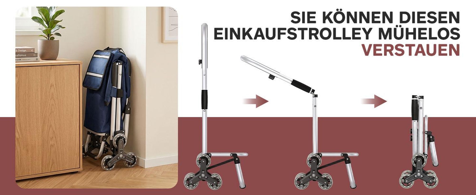 Sekey Klappbar Einkaufstrolley Treppensteiger Aluminium, mit 50L Wasserdichter Tasche, Kühlfach, Blau