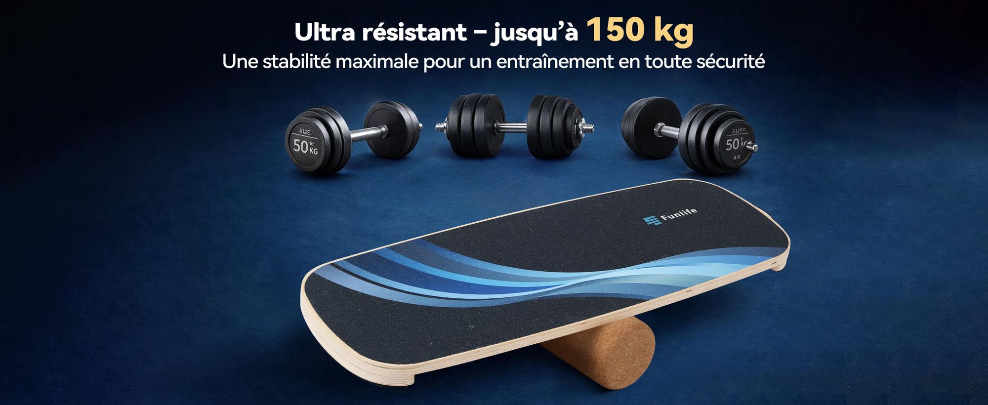FunLife Balance Board en bois de bouleau avec roulette ALPINE – Appareil d'équilibre robuste pour le renforcement musculaire, le fitness et l'équilibre, antidérapant et durable