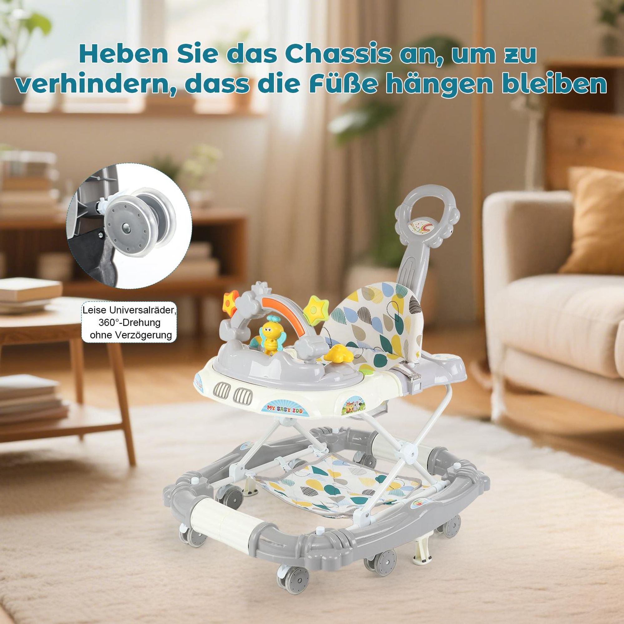 OYAJIA Lauflernwagen Höhenverstellbarer Baby Gehfrei Lauflernwagen mit Spielcenter 4in1 Lauflernhilfe Babywalker Spiel- und Lauflernwagen, klappbar