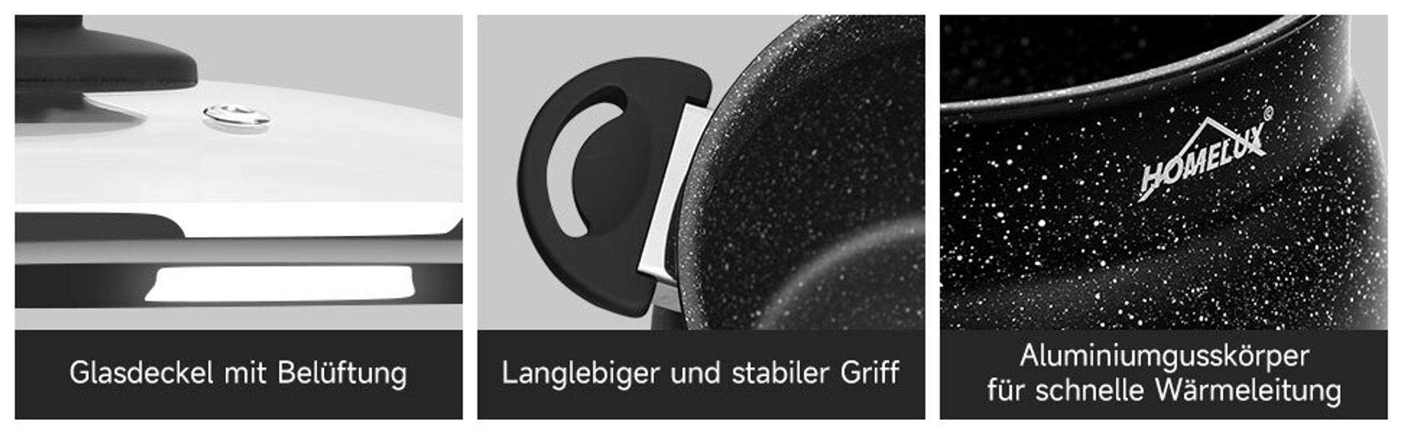 20cm Kochtopf mit Glasdeckel, Aluguss Topf, Antihaftbeschichtung, für alle Herdarten