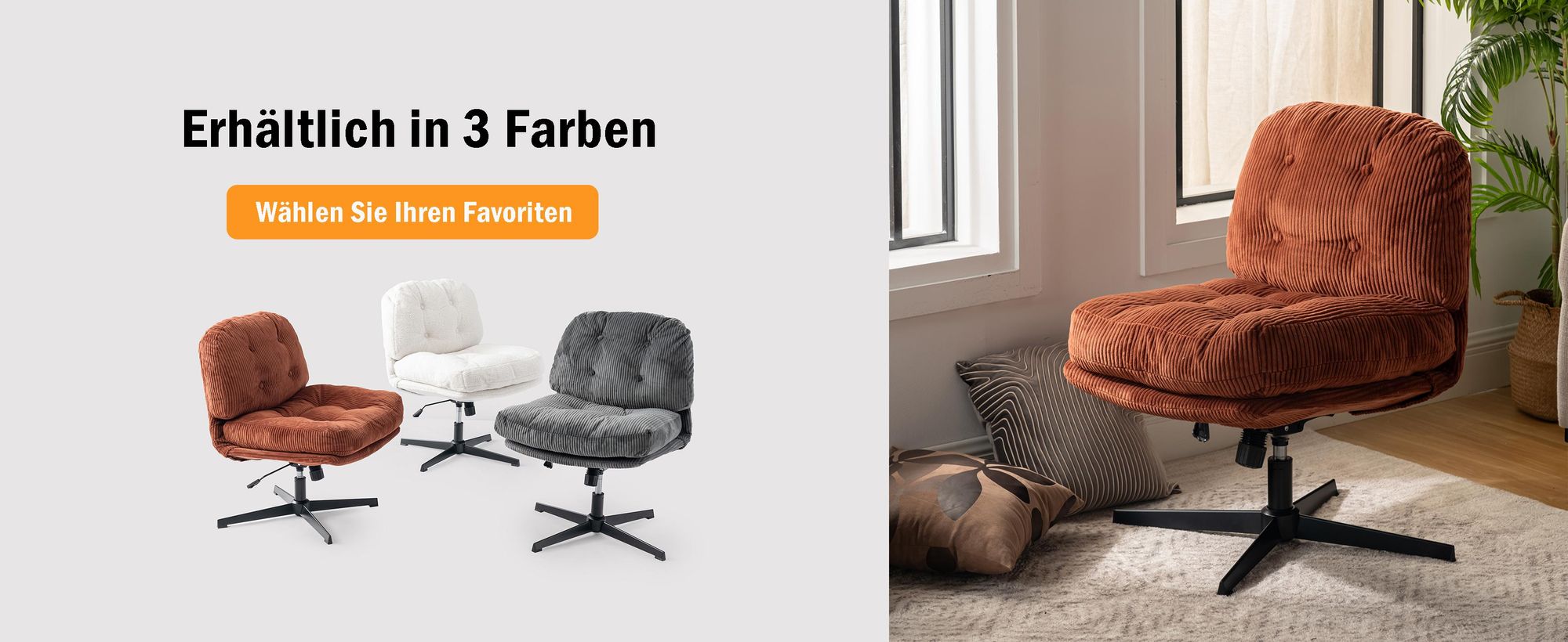 Meubles Cosy Drehbarer und verstellbarer Loungesessel aus ziegelrotem Cord - ALINTONEX