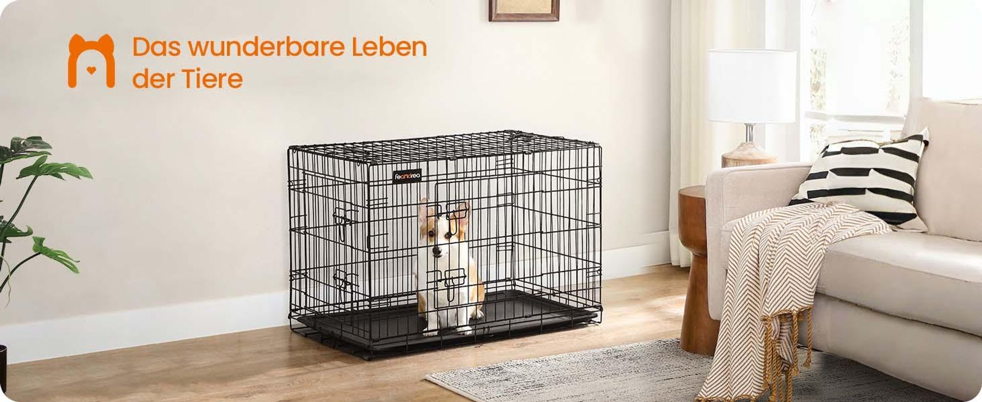 Feandrea Hundekäfig, L, 92,5 x 57,5 x 64 cm, klappbar, mit 2 Türen