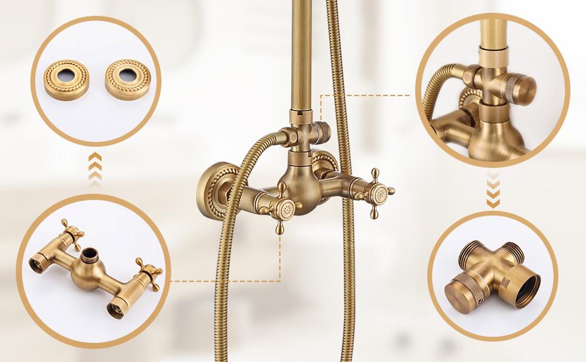 Duschsystem HOMELIVE Duschset mit Armatur Regendusche Set Duschamaturenset, Kopfbrause, Handbrause, Brausestange  Antike Bronze Gebürstetes Nickel