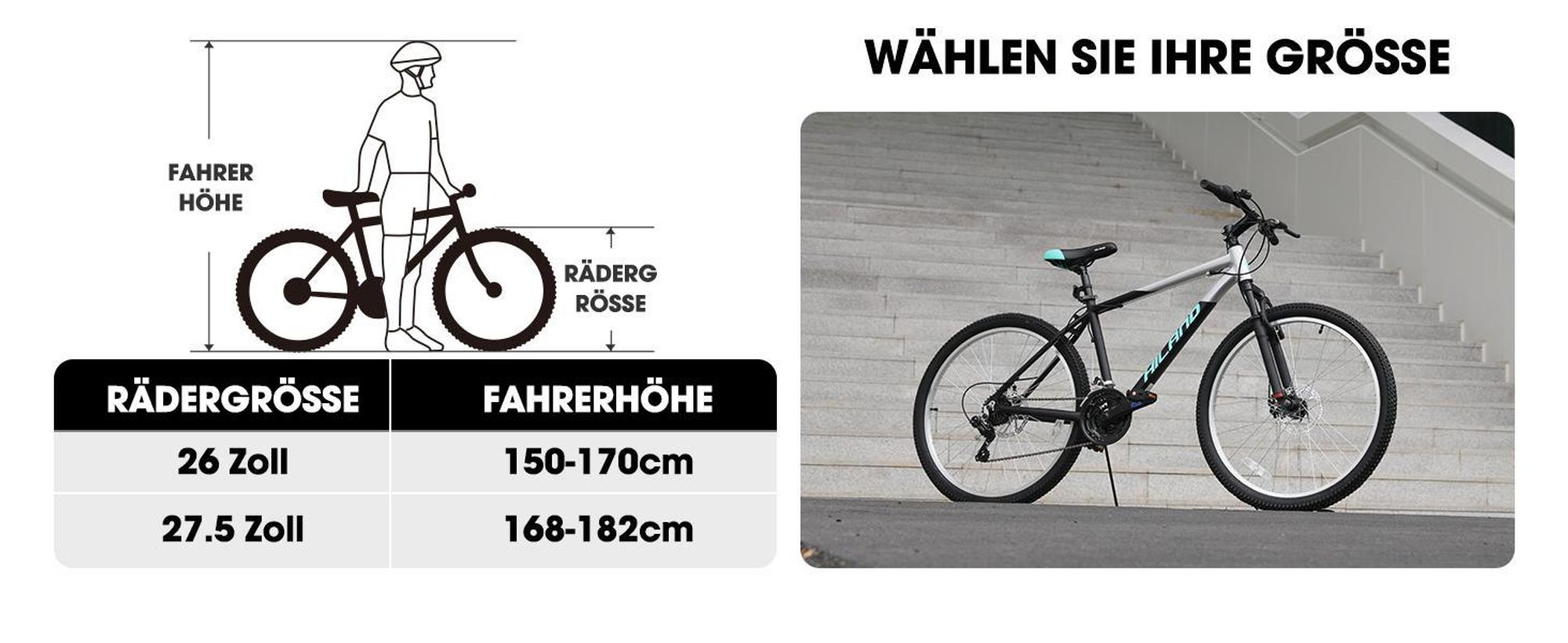 Hiland 27.5-Zoll-Herren-Mountainbike, 18-Gang, Federgabel, leichter Aluminiumrahmen, doppelte mechanische Scheibenbremsen, MTB Fahrrad für Erwachsene
