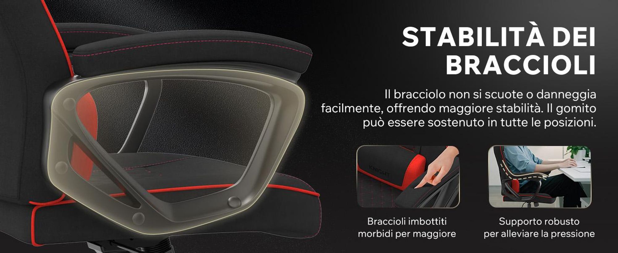 Sedia da gioco SENSE7 Knight in tessuto nero-rosso - Sedia da ufficio ergonomica Sedia da scrivania Sedia da computer Sedia da gaming Sedia da corsa 120 kg