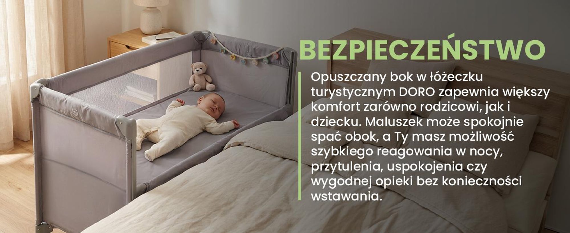 Łóżeczko turystyczne o wymiarach 60*120 cm z dwoma poziomami wysokości