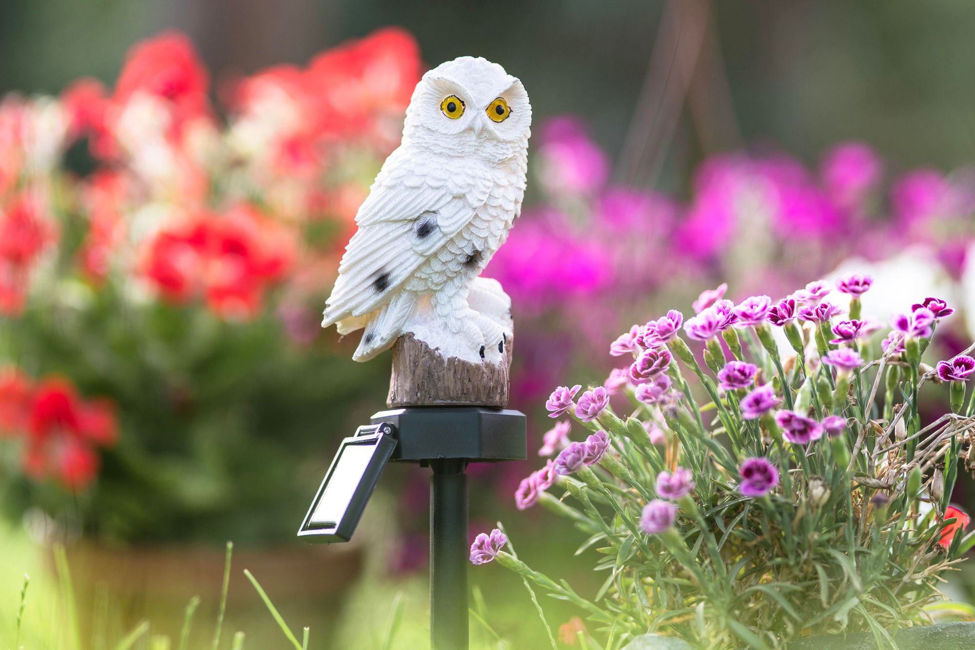 LUMILED Solar Eule Gartenleuchte 42 cm, weiße Eule Gartenstecker Rasenlampe, 3000K IP44 Gartendeko, Dekorative Wasserdichte Solarleuchte Außen, Deko Solarlampe für Blumentopf, Rasen, Garten, Hof, Balkon, Wege
