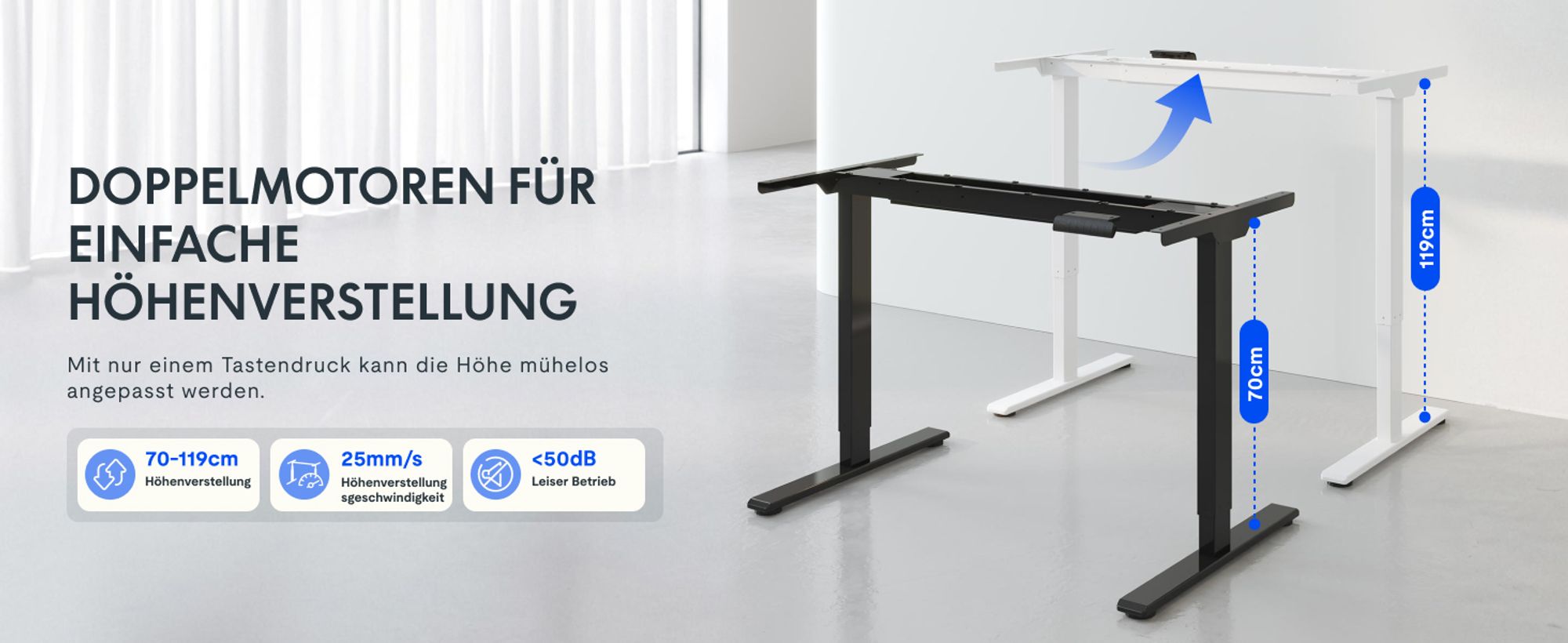 FLEXISPOT Höhenverstellbarer Schreibtisch  EU, 22mm Einteilige Tischplatte 140x80cm, Elektrisch mit 2 starken Motoren, 4 Memory-Funktion (Weiß)