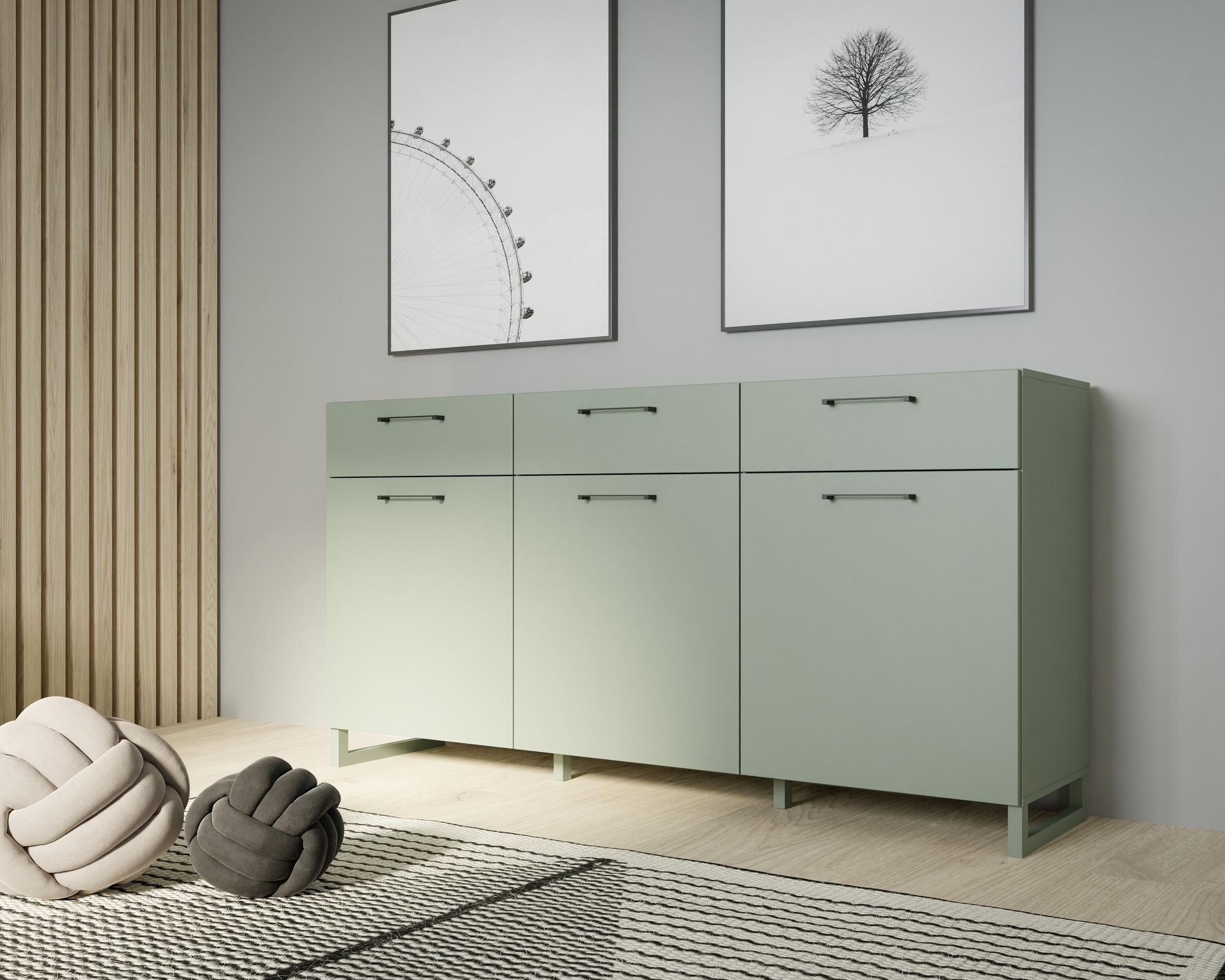 SILBA Kommode in Salbeigrün – moderne Kommode mit viel Stauraum und 3 Schubladen