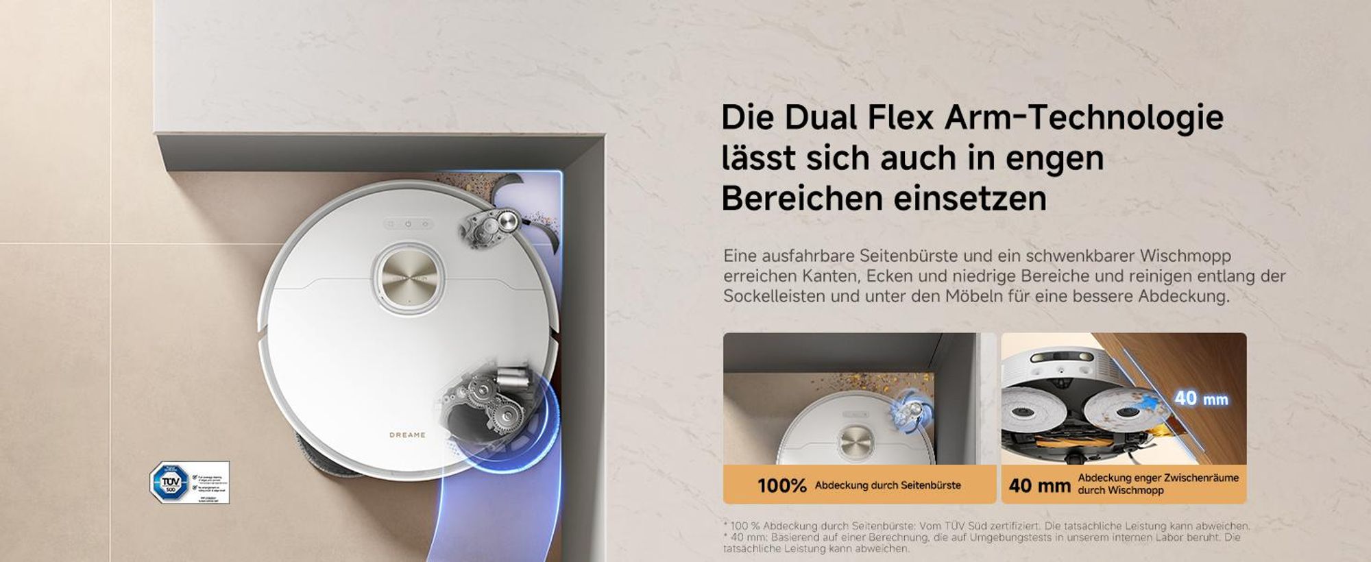 Dreame L50s Pro Ultra Saugroboter mit Wischfunktion,30KPa Saugkraft,100-tägige Selbstreinigung,Hitzereinigung,Eckreinigung und Entwirrungsbürste,Weiß