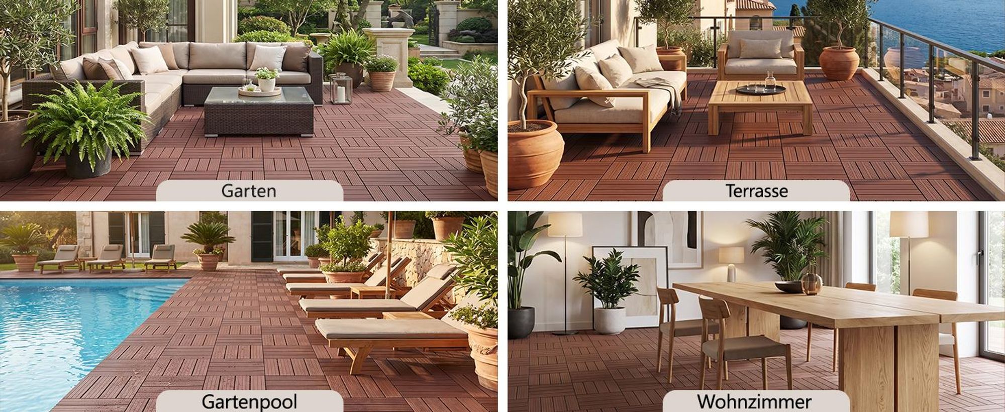 11 Stück Terrassenfliesen Stecksystem Klickfliesen Dielen für Terrasse Garten Balkon Pool[Braun - Gerade Streifen]