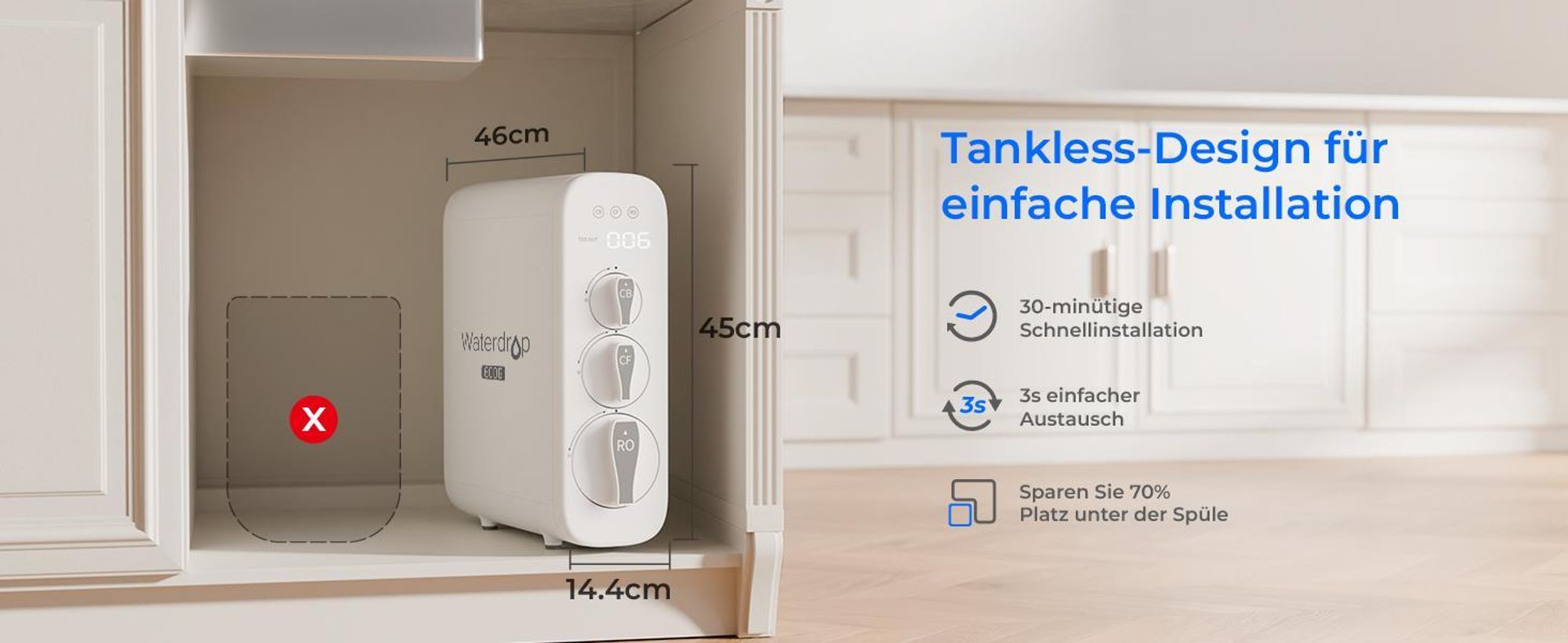 Waterdrop G3P600 Umkehrosmose-System, NSF/ANSI 58 & 372-, Tankloses RO-System unter der Spüle, Reduziert TDS, 600 GPD, LED-Wasserhahn