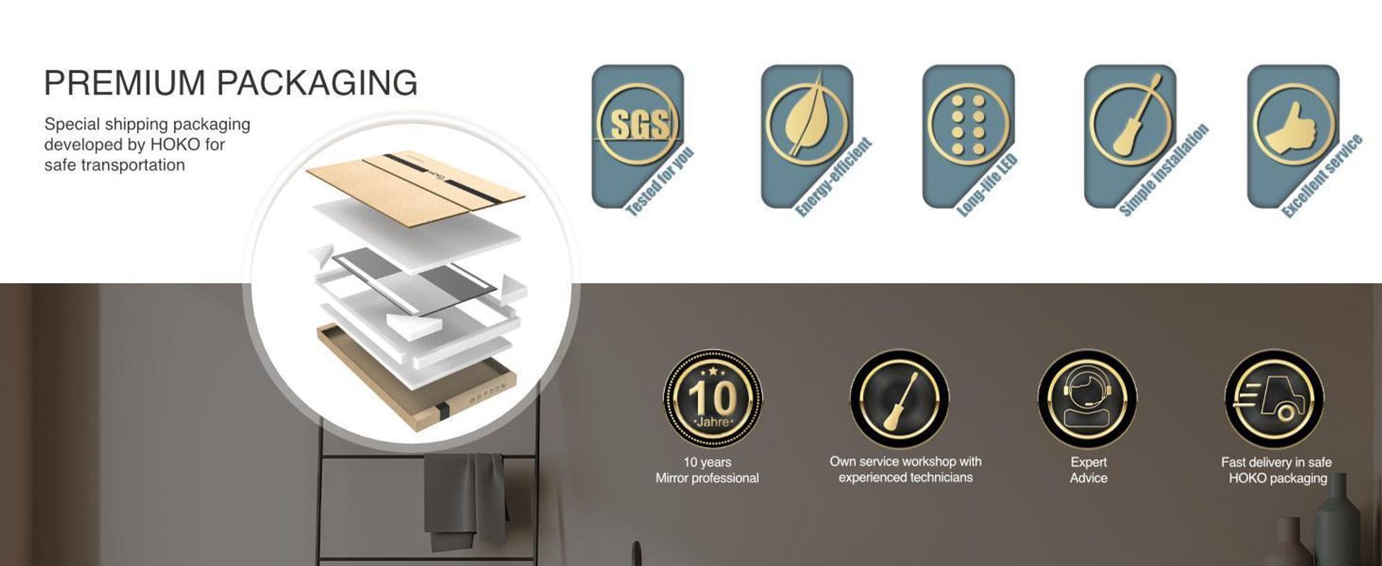 HOKO Miroir de salle de bain LED antibuée Miroir mural 60x80cm+horloge+changement de LED (blanc chaud-blanc froid-neutre. avec interrupteur tactile et enclenchable avec interrupteur mural)