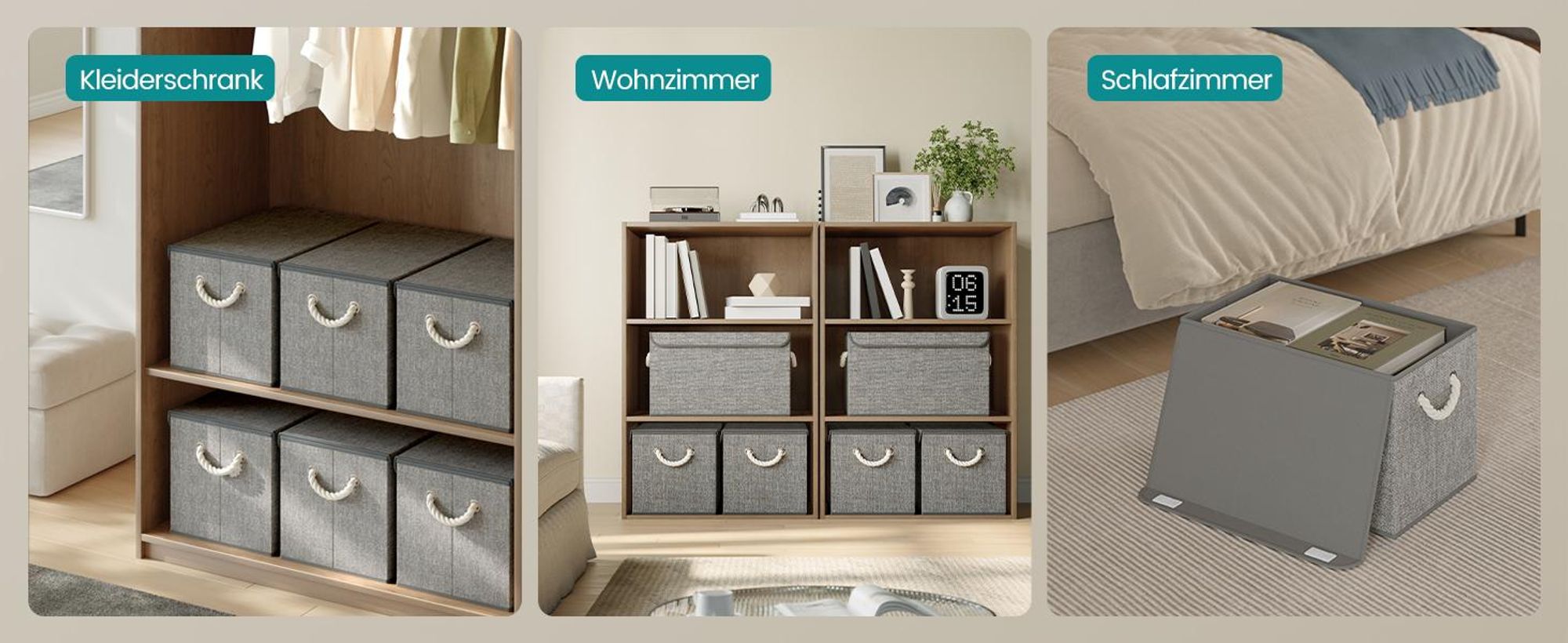 SONGMICS Aufbewahrungsbox mit Deckel, klappbar, 3er Set, 50 x 30 x 30 cm