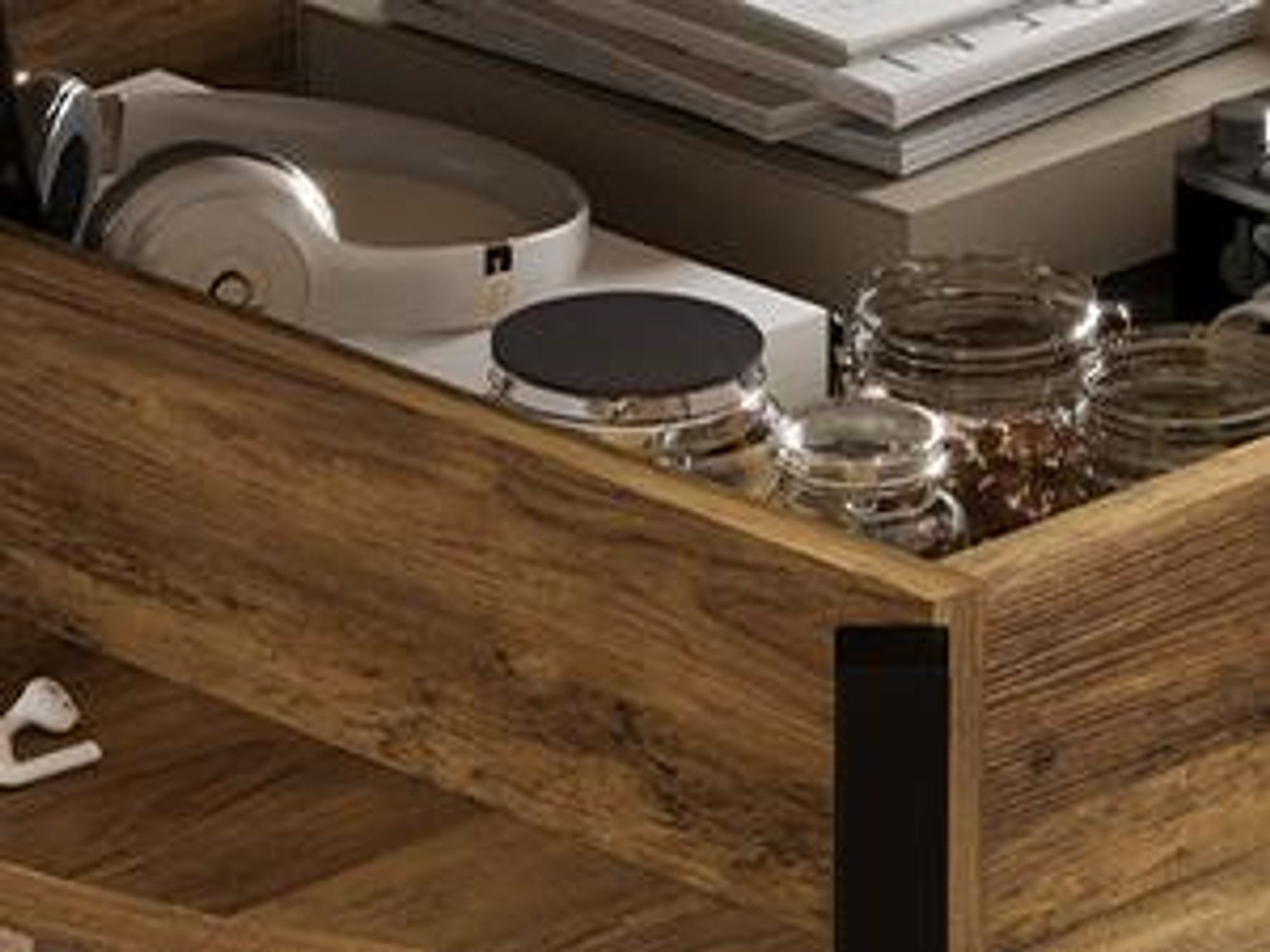 FABATO Runder höhenverstellbarer Couchtisch mit Rädern & Staufach – 26,77 Zoll (ca. 68 cm), 2-stufig, auch als Esstisch nutzbar, in Espresso