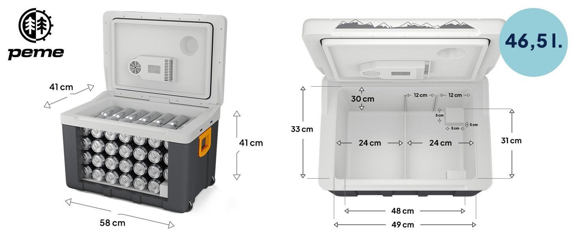 Elektrická chladiaca taška PEME Ice-on 50 l – napájanie z auta a zo zásuvky, kempingová chladnička, cestovná chladnička, karavan, kolieska, taška na udržanie teploty, outdoor